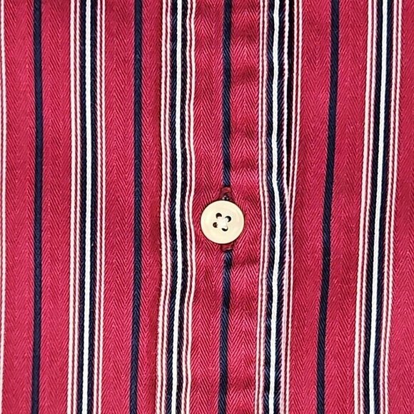 John Ashford Men's Dress Shirt Medium Red Blue Button-Down Striped Long Sleeve - Picture 9 of 13